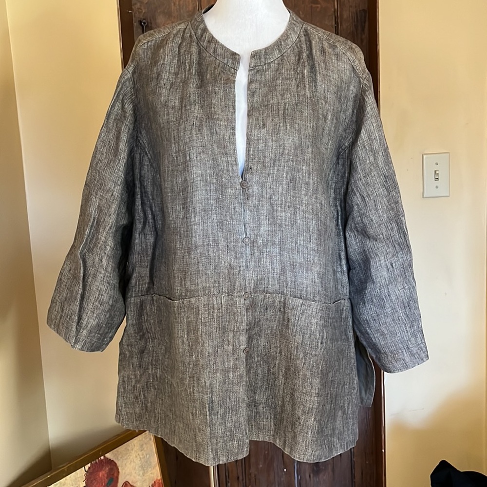 EILEEN FISHER Size 3X 100% Linen Textured Fabric 4-looped Button close $398 NEW